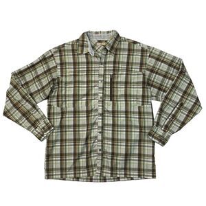 Ascend Shirt Mens M Medium Green Plaid Long Sleeve Fishing Active Outdoor Button
